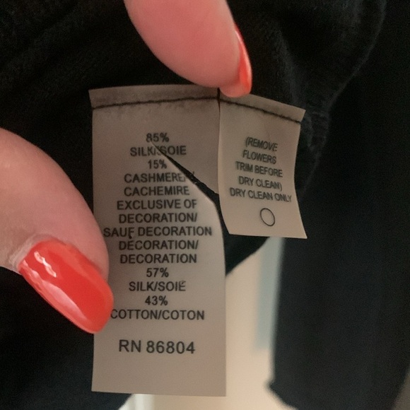 Magaschoni BLACK Sweater Silk & Cashmere Blend Flowers Trim Ruffles Large - Picture 6 of 8